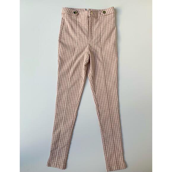 Forever 21 Nude Pink White Gingham High Waisted Fitted Ankle Length Pants Wms XS - Picture 4 of 10